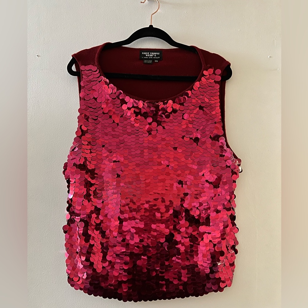 Saint Tropez West Fuchsia Sequin Plus-Size Tank